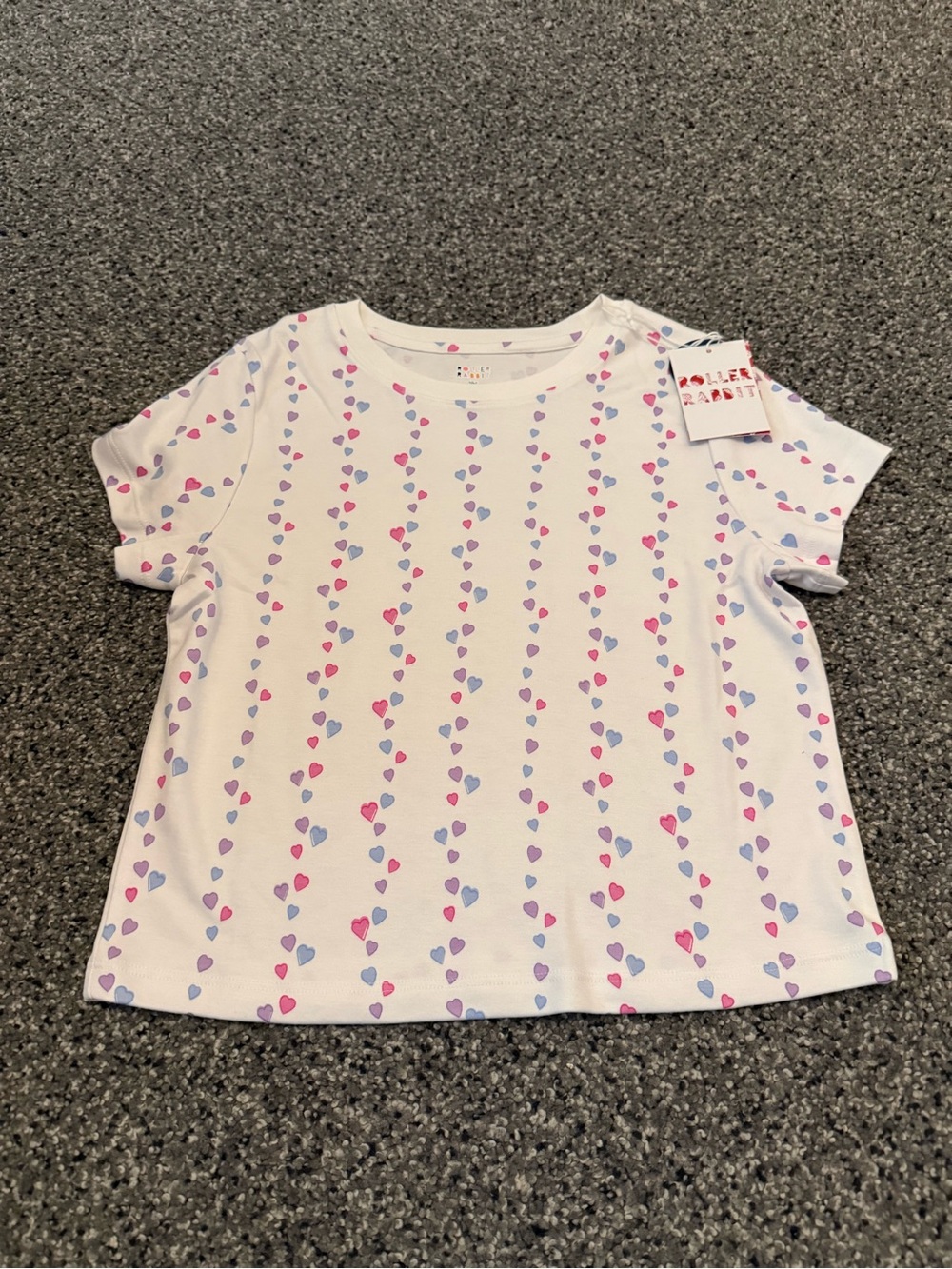 Roller Rabbit White Tee with Pink & Lavender Heart Stripes